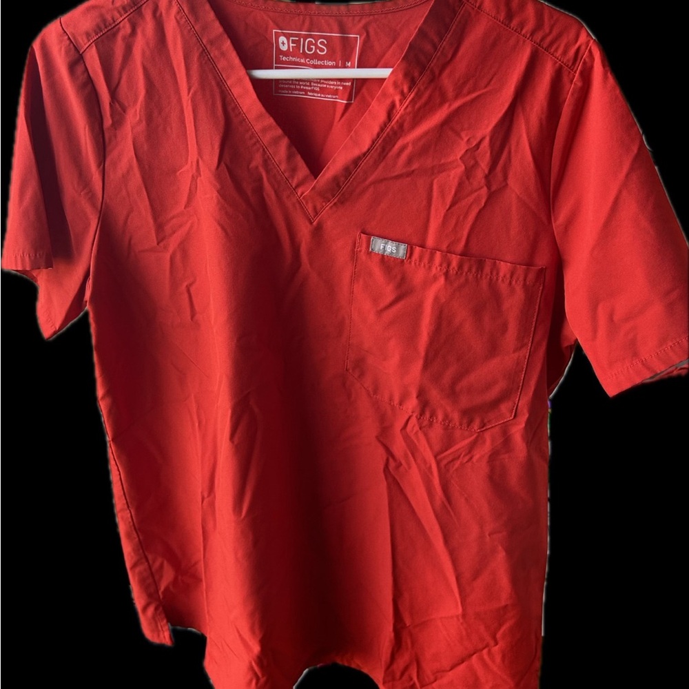 Figs Vivid Red V-Neck Scrub Top